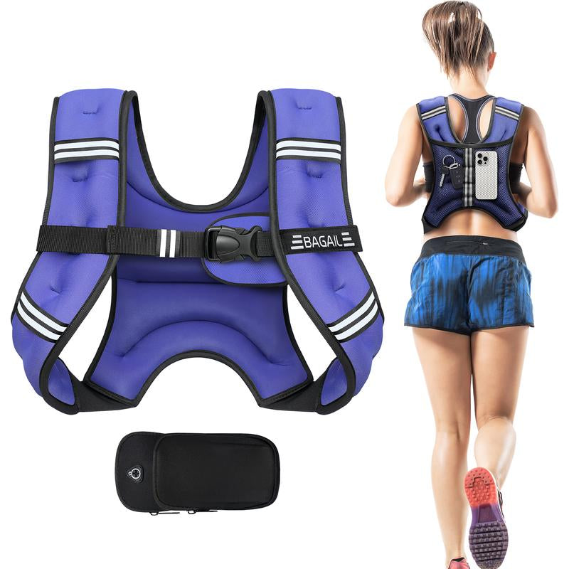 BAGAIL Weighted Vest, 5Lbs/8Lbs/10Lbs/12Lbs/15Lbs/20Lbs/25Lbs/30Lbs Weight Vest with Detachable Phone Pouch, Rucking Vest for Women, Men, Walking, Weight Loss, Training, Running Glute Workout Equipment Sweat Fitness Belt