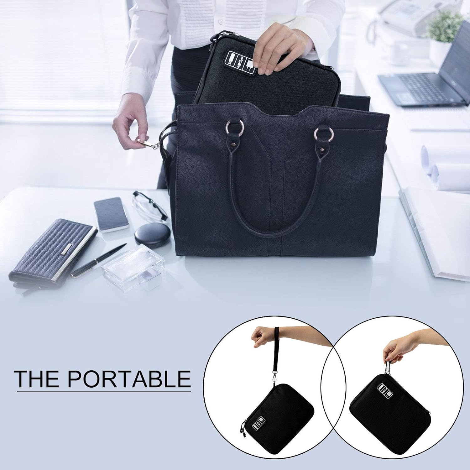 Travel Cable Organizer Bag Waterproof Portable Electronic Accessories Organizer for USB Cable Cord Phone Charger Headset Wire SD Card with 5Pcs Cable Ties(Black)