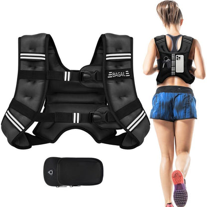 BAGAIL Weighted Vest, 5Lbs/8Lbs/10Lbs/12Lbs/15Lbs/20Lbs/25Lbs/30Lbs Weight Vest with Detachable Phone Pouch, Rucking Vest for Women, Men, Walking, Weight Loss, Training, Running Glute Workout Equipment Sweat Fitness Belt