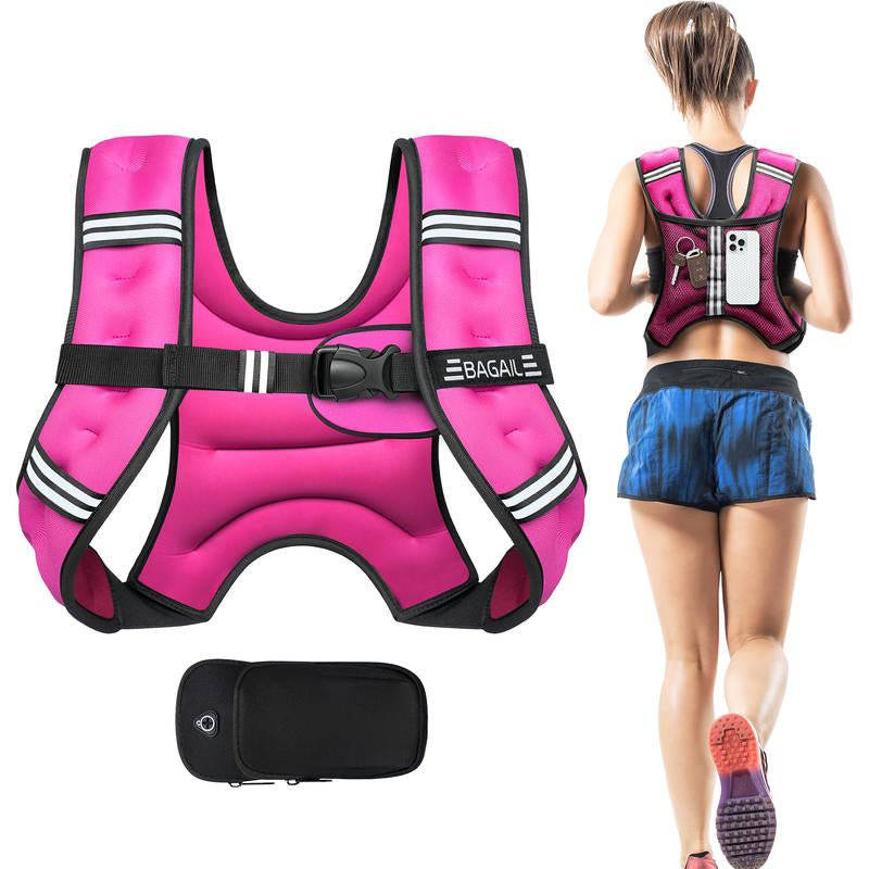 BAGAIL Weighted Vest, 5Lbs/8Lbs/10Lbs/12Lbs/15Lbs/20Lbs/25Lbs/30Lbs Weight Vest with Detachable Phone Pouch, Rucking Vest for Women, Men, Walking, Weight Loss, Training, Running Glute Workout Equipment Sweat Fitness Belt